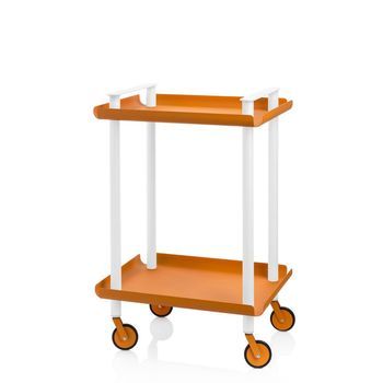 Carrito Auxiliar Leky, Armazón Blanco, 2 Estantes. Multifuncional, Práctico Y Decorativo,acero,naranja