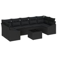 conjunto de sofa de jardin de 8 piezas con cojines en poliratan negro v2294 unico  negro