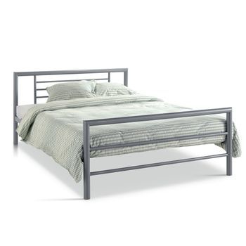 Cama Doble Echo De Metal, 140x200 Cm, Gris Brillante Con Somier Incluido.