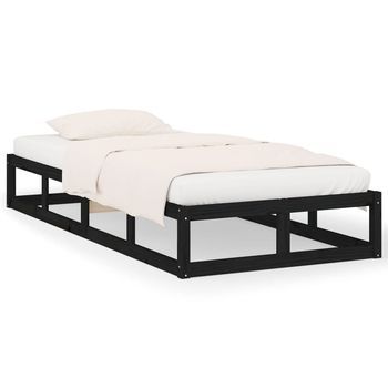 Cama Individual | Cama Para Adultos | Estructura Cama Madera Maciza Individual Negro 75x190 Cm