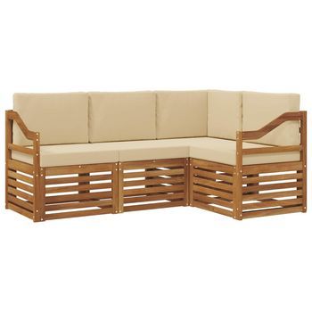 Conjunto De Sofás De Exterior 4 Uds. Natural Y Beige Poliéster Vidaxl