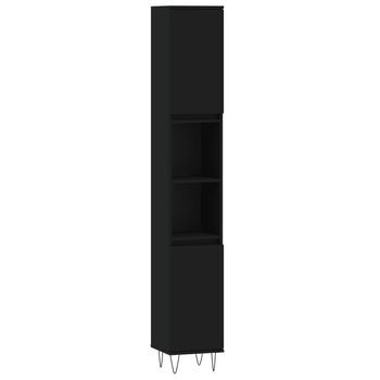 Armario De Baño | Mueble Baño Madera Contrachapada Negro 30x30x190 Cm