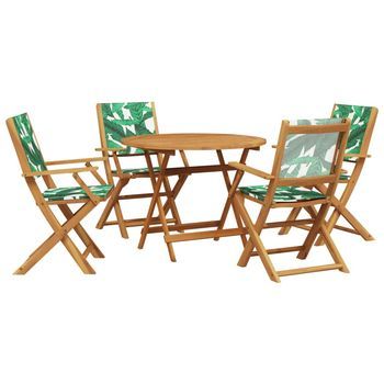 Set De Comedor Jardín 5 Piezas | Mueble De Jardín Tela Madera Maciza Estampado Hojas
