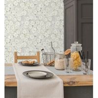 papel pintado vinilico ecologico de flores gris verdoso fondo gris - helen flowers 680622 de gaulan - rollo de 10 m x 053 m