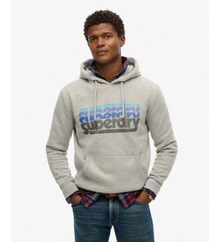 Superdry para hombre. M2014360A Sudadera con capucha Stacked gris (XL), Casual, Algodón