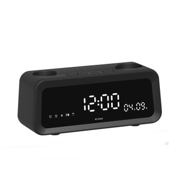 K3 Reloj Despertador Doble Altavoz Inalámbrico bluetooth 5.4 Altavoces con Pantalla Digital HD Altavoz de 57 mm Bajo Pro