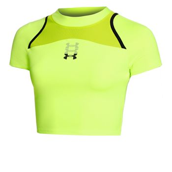 Under Armour Run Anywhere Crop Camiseta De Running Mujeres-Verde,Negro