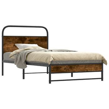 Cama Para Adulto | Cama Individual | Estructura De Cama Sin Colchón 100x200 Cm Madera Roble Ahumado