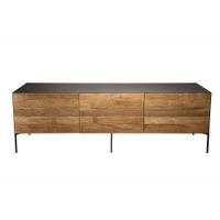 mueble tv con puertas y cajon de madera de teca reciclada y metal gris