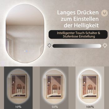 Espejo De Pared Led De, Espejo De Baño Ovalado Regulable Plateado 80 Cm