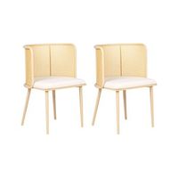 conjunto de 2 sillas de comedor retro asiento de tela estructura metalica efecto madera trenza vienesa madera clara kobuk
