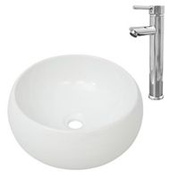 lavabo de bano moderno  lavabo redondo con grifo mezclador ceramica blanco
