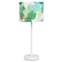 lampara blanca con pantalla de estampado de follaje