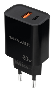 Nanocable Cargador USB-C/PD+USB-A/QC 20W Negro