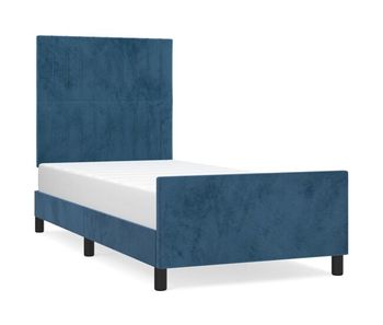 Estructura cama con cabecero terciopelo azul oscuro 100x200 cm rayas verticales