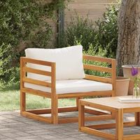 silla de jardin  silla de exterior  sillon y cojines color crema madera maciza de acacia