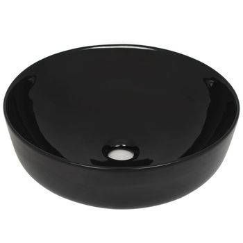 Lavabo Redondo De Cerámica Negro 41,5x13,5 Cm Vidaxl
