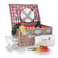 cesta picnic de mimbre marly con cuadros rojos para 4 personas
