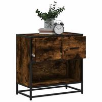 mesita de noche - mueble para dormitorio - madera de ingenieria y metal - roble ahumado 60x31x60cm