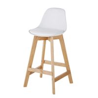 taburete alto blanco de polipropileno y roble de 64 cm
