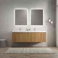 mueble de bano - lavabo doble - contrachapado y resina - madera y blanco 140x46x50cm