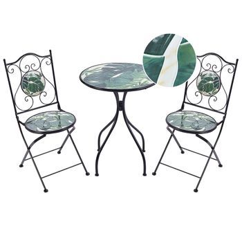 Conjunto De Balcón Jardín Exterior Metal Estilo Vintage Patrón Mosaico Estructura De Hierro Negro Verde Cozzana