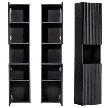 Armario Alto De Pared Para Baño Newport 140x30x25 Cm - Negro [en.casa]