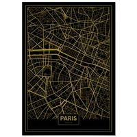 panorama cuadro de aluminio mapa oro de paris 70x100 cm