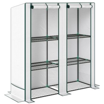 Outsunny Invernadero de jardín con estantes metálicos de 3 niveles invernadero de balcón cubierta PE techo inclinado 144 x 48 x 152 cm blanco   Aosom España