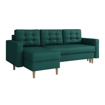 Sofá Rinconero Columbus 108, Verde, Función De Descanso, Caja De Ropa De Cama