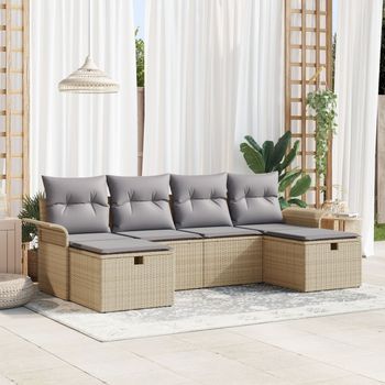 Juego De Sofás De Jardín  De 6 Piezas Con Cojines Beige De Ratán Poliéster V1223 Unico / Beige