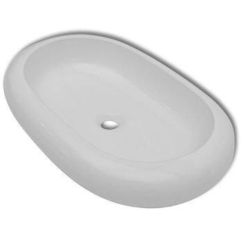 Lavabo De Baño Moderno | Lavabo Ovalado De Cerámica Blanco 63x42 Cm