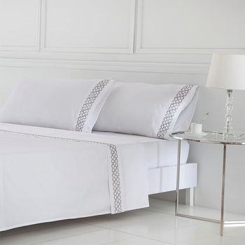 Juego De Sábanas Bordado Mendi Satén Algodón Egipcio 400 Hilos Blanco 250x260 Cama 160