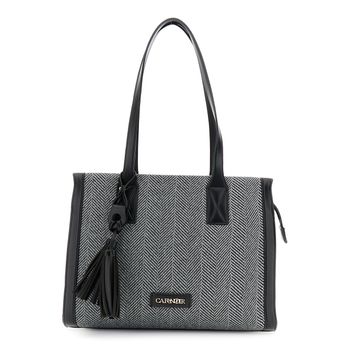bolso de tela tweed con borla y detalle de logotipo black