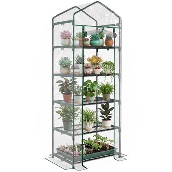 Outsunny Invernadero de Jardín con 5 Estantes de Alambre Tipo Caseta de Acero para Cultivo de Plantas Flores 69x49x193 cm Transparente   Aosom España