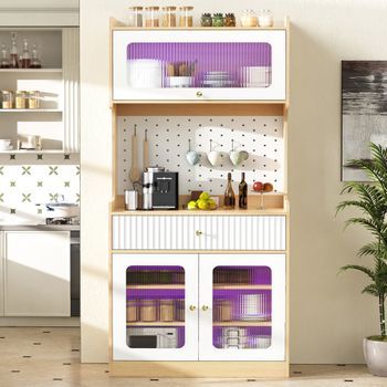 Aparador Alto - Mueble De Cocina - Mdf Y Partículas - Natural Y Blanco (80x40x180cm)