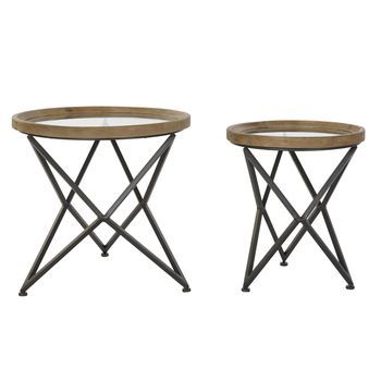 Mesa Centro Set 2 Metal Cristal 65x65x63 Cristal