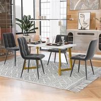 conjunto de mesa y 4 sillas - mueble para comedor - mdf y terciopelo - gris oscuro 117cm