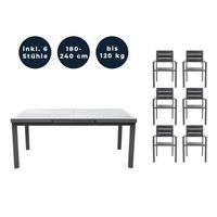 grupo de asientos de jardin calido madera que incluye mesa de jardin extensible y 6 sillas