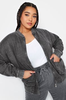 Limited Collection Cazadora Bomber Gris Efecto Lavado, Mujer Curvy Y Tallas Grandes, Limited Collection