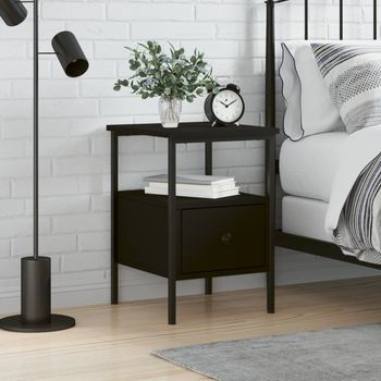 Mesita De Noche - Mueble Para Dormitorio - Madera Contrachapada Y Hierro - Negro (34x36x50cm)