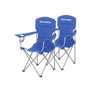 Sillas de Camping Exterior Respaldo Alto Apoyabrazos Portátil Plegable, Azul