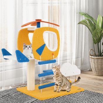 Árbol Para Gatos Temático Aviación Torre Helicóptero Poste Rascador Plataforma Escalera 3 Juguetes