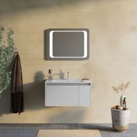 mueble de bano suspendido gris mate 80 cm con espejo 60x80 led  monaco