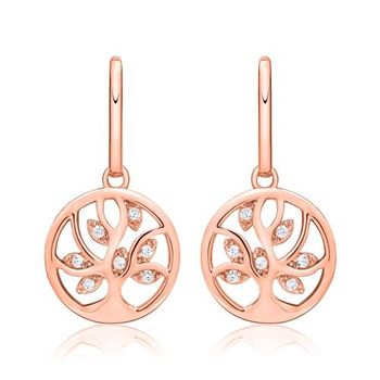Pendientes árbol de la vida plata 925 oro rosa circonitas