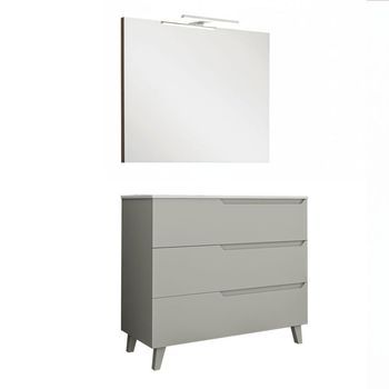 Kibath Mueble de baño con Lavabo, Espejo y Aplique LED VICTORIA 80x45 cm acabado MOKA mate 3 cajones con patas