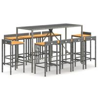 mesa y taburetes altos jardin 11 pzas madera y ratan pe gris vidaxl