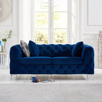 Amara Blue Plush Velvet 2 Seater Sofa
