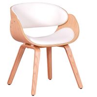 silla nordica de madera clara con cojin de polipiel blanco