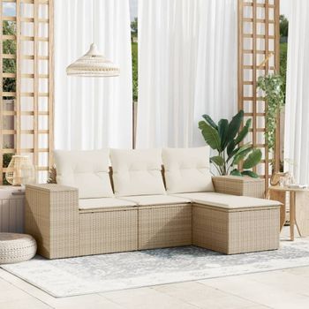Conjunto De Sofás Jardín Con Cojines 4 Uds | Mueble Jardin Mesa Y Sillas Ratán Sintético Beige Cfw669283